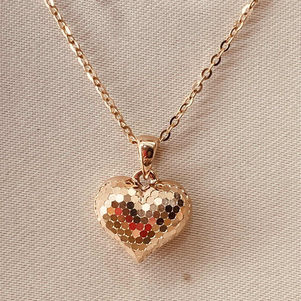 18K项链玫瑰金色爱心吊坠蜂巢彩金心形爆闪时尚精致百搭网红轻奢