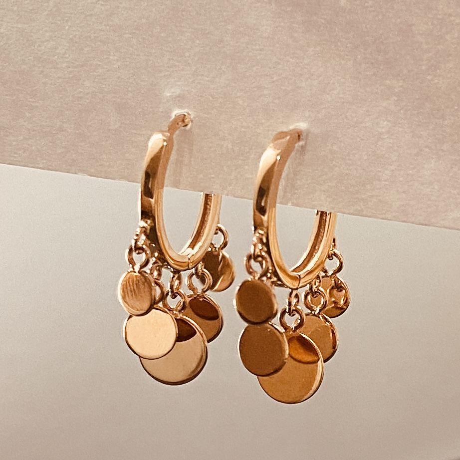 18k金耳饰圆形亮片玫瑰金流苏彩金耳坠耳扣气质轻奢时尚百搭 小众