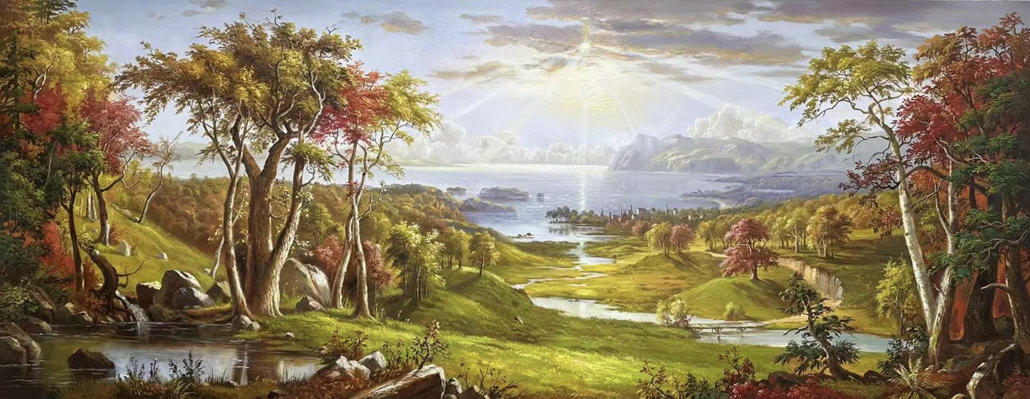 古典风景油画/画心0.7*1.8米/无框