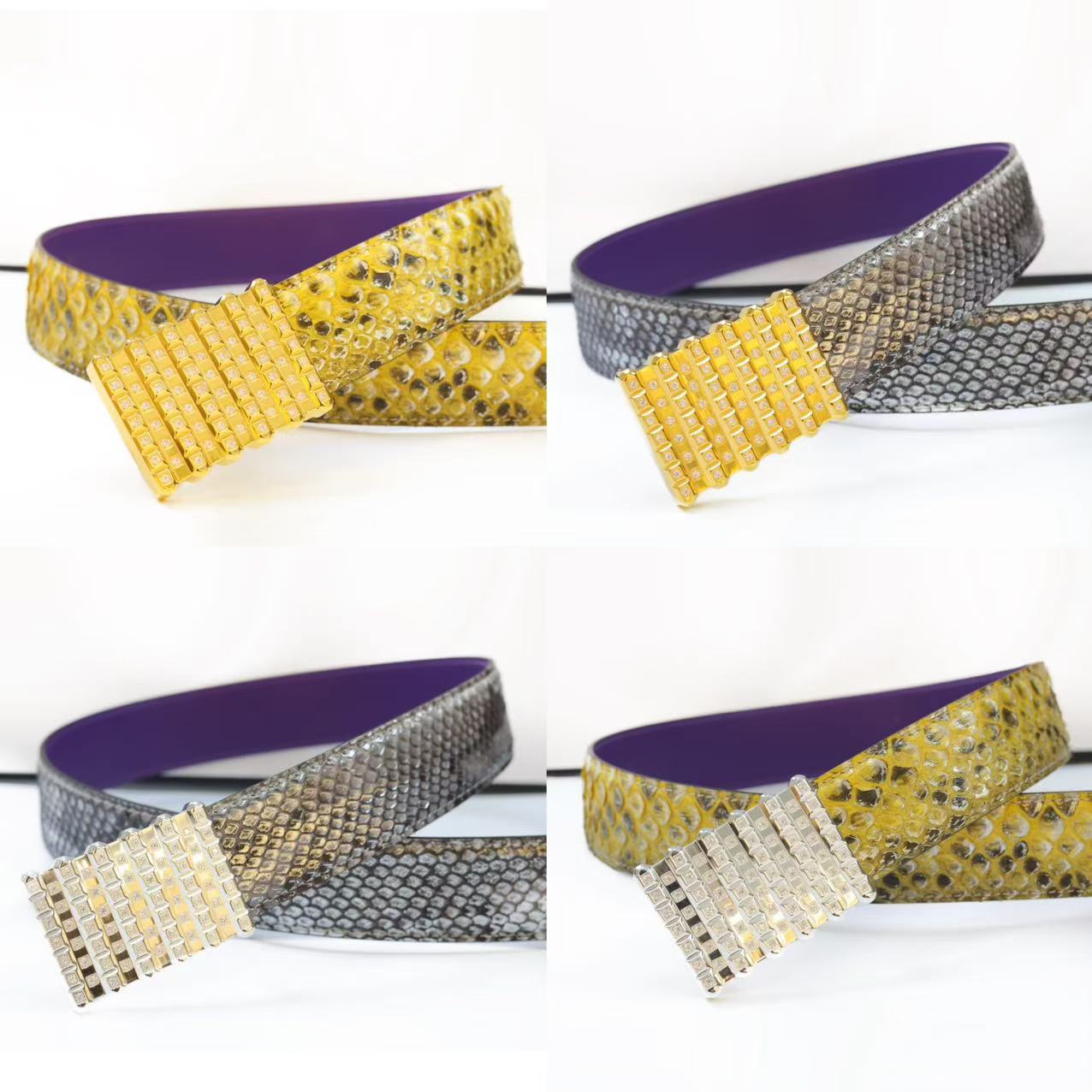 史蒂芬皮带进口蛇皮腰带3.8宽打眼金算盘口镶钻潮流皮带男士网红