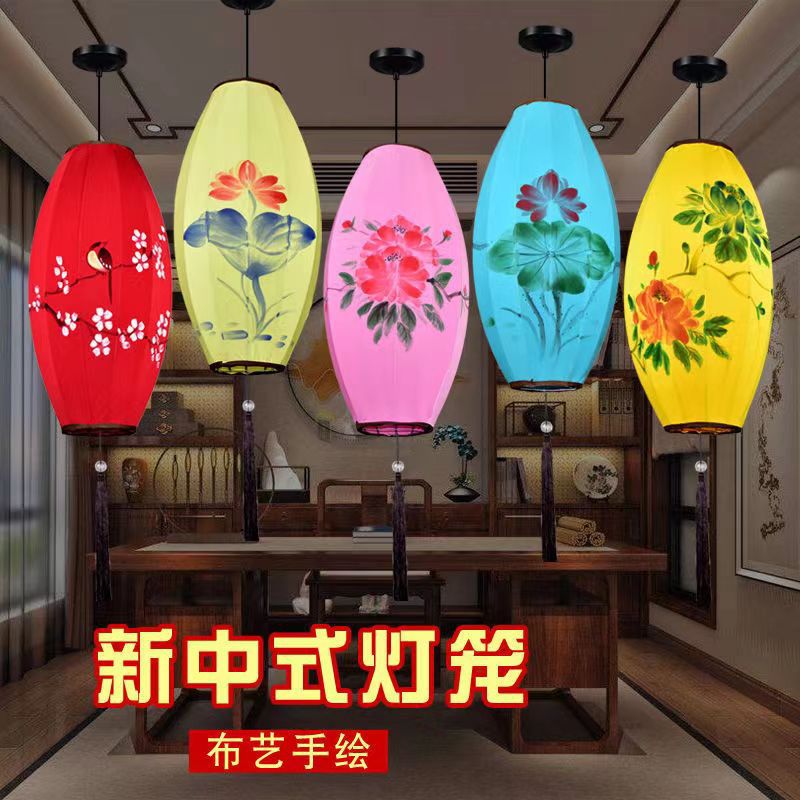 厂家供应手绘布艺橄榄灯茶楼饭店景区装饰灯笼中国风古典风现代风