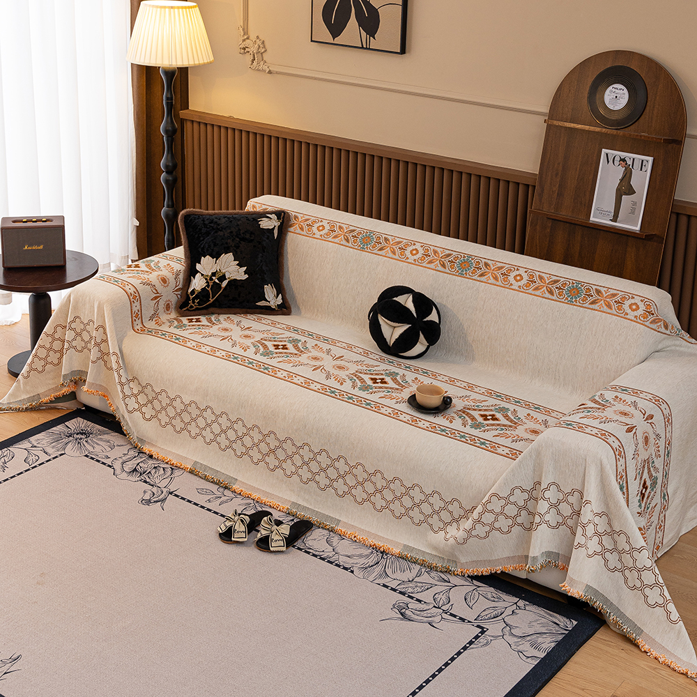 轻奢高级沙发盖布沙发套罩毯子四季通用2026新款雪尼尔提花沙发巾