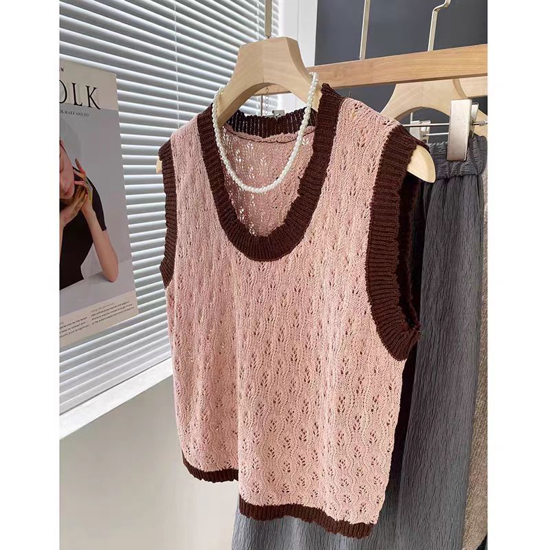 钩花镂空针织背心马甲