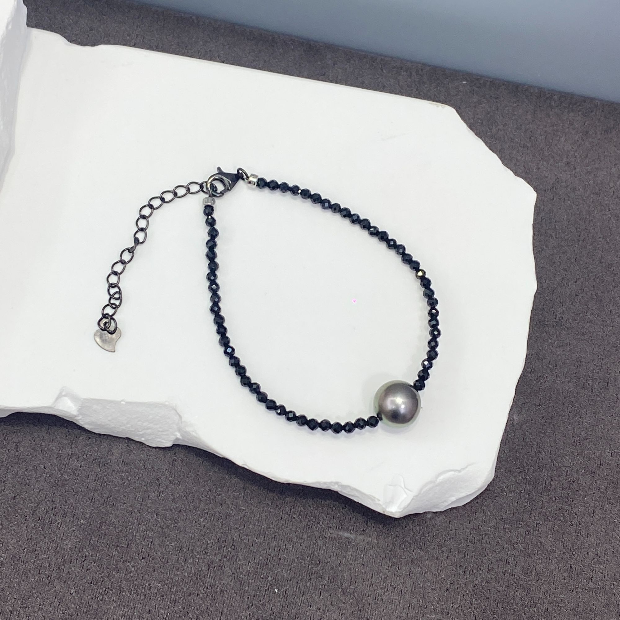 梁大大珠宝 海水大溪地黑珍珠 s925银手链 时尚单珠款