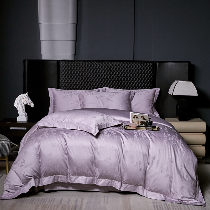 轻奢色织提花匹马棉长绒棉四件套 宽边纯色简约全棉套件被套床单