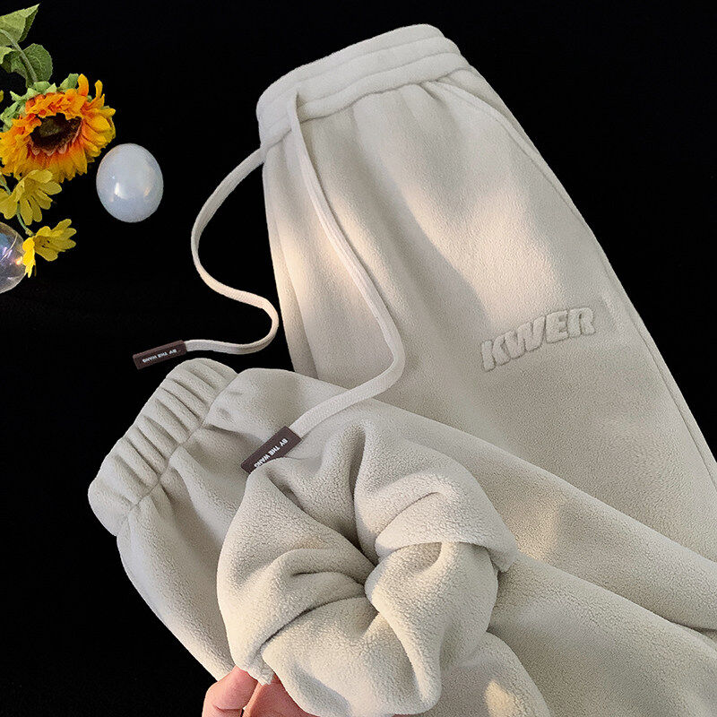 米白色青岛即墨奥利绒卫裤男秋冬季重磅加厚运动裤双面摇粒绒裤子