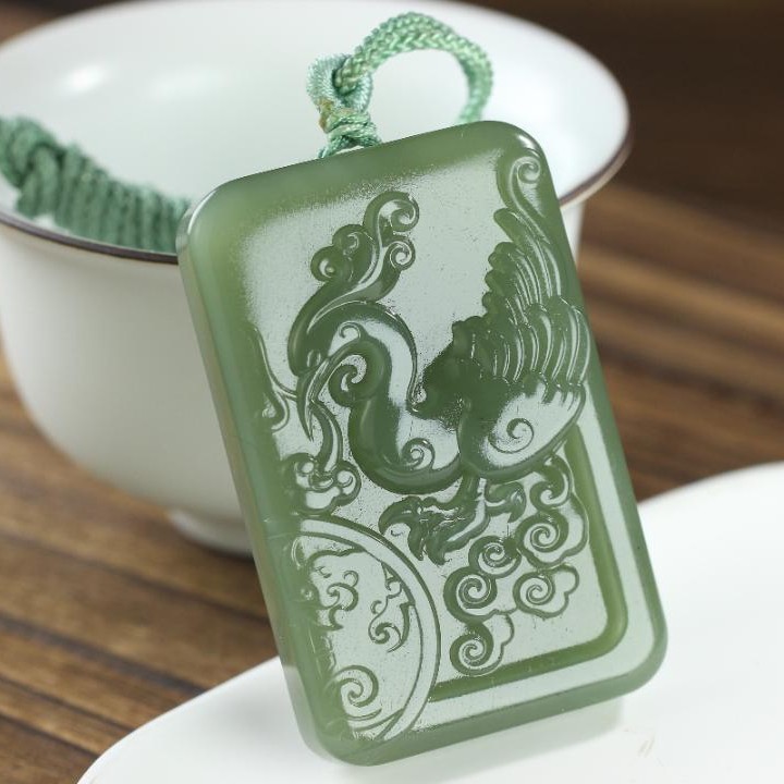 掌欢珠宝和田玉青海青玉湖水绿凤凰牌吊坠男女士款附NGTC国检证书