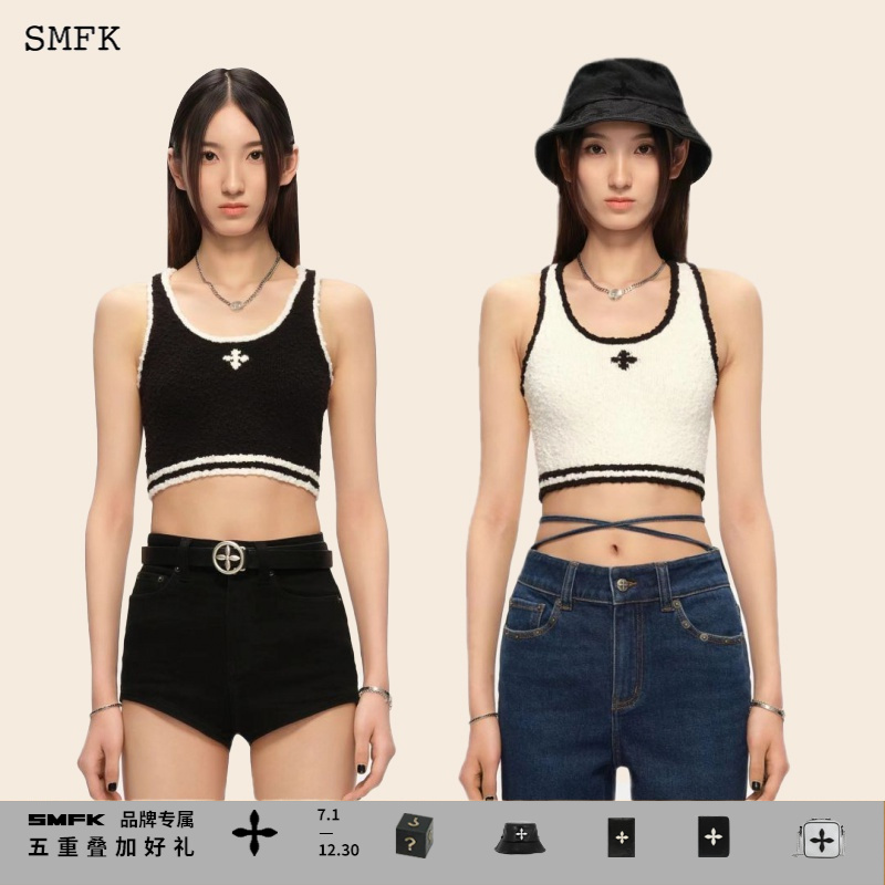 SMFK黑白短款针织工字背心 UTK06BW打底内搭吊带辣妹性感显瘦 2色
