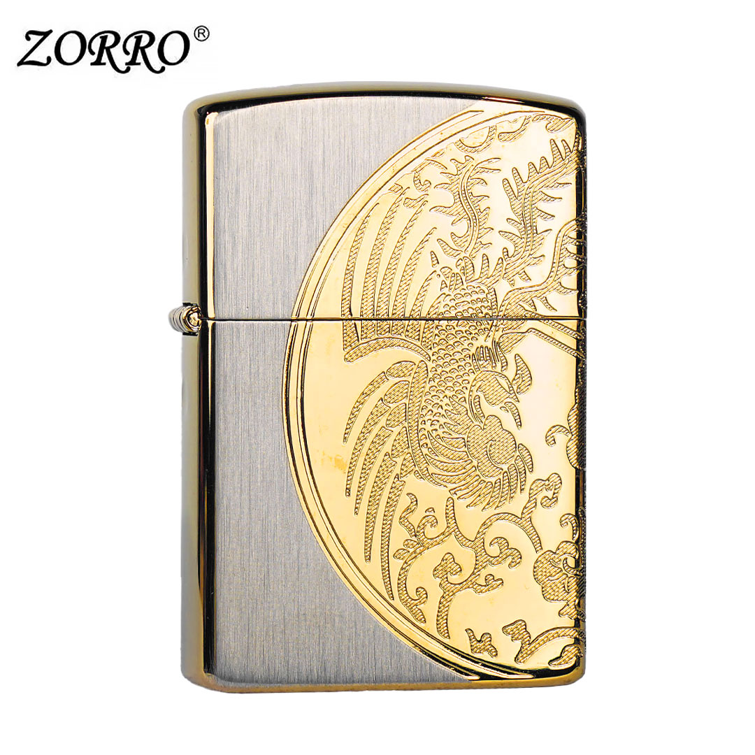 ZORRO佐罗双凤金双面精雕男士金色雕刻创意防风煤油打火机Z91283B