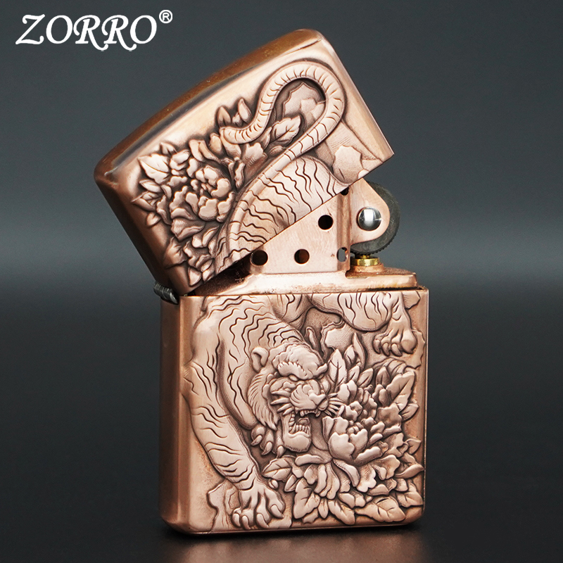 ZORRO佐罗防风煤油打火机3D浮雕心如猛虎细嗅蔷薇902S送男友礼物