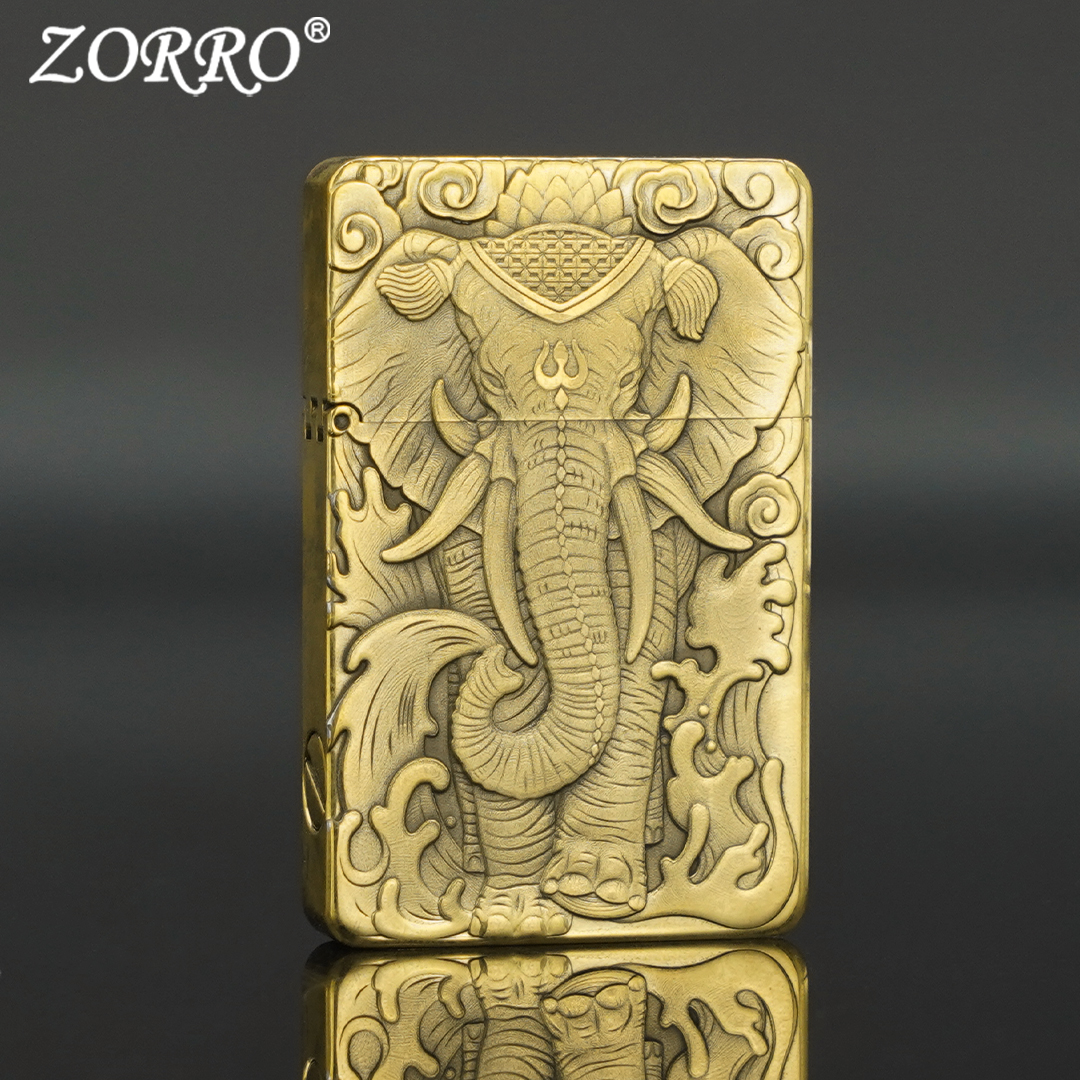 ZORRO佐罗防风煤油打火机小重甲浮雕ZL8六牙大象一体机送男士礼物