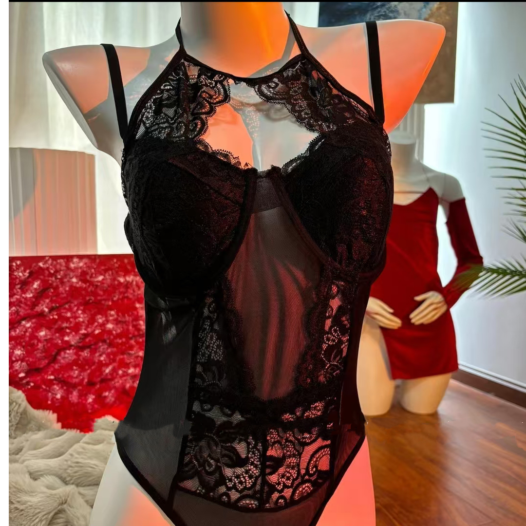 【ZB】蕾丝镂空性感纯欲风连体衣睡衣约会制服