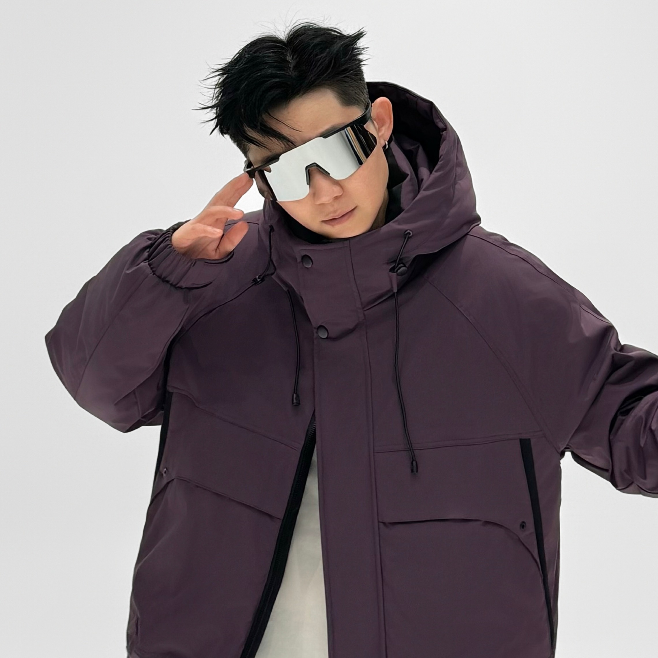 88105紫色【紫荆盛开】冬季户外工装连帽情侣休闲外套