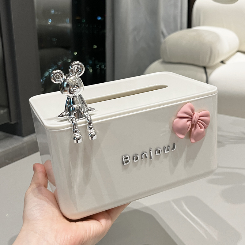 轻奢纸巾盒客厅桌面高档家用抽纸盒茶几米老鼠摆件收纳盒蝴蝶结