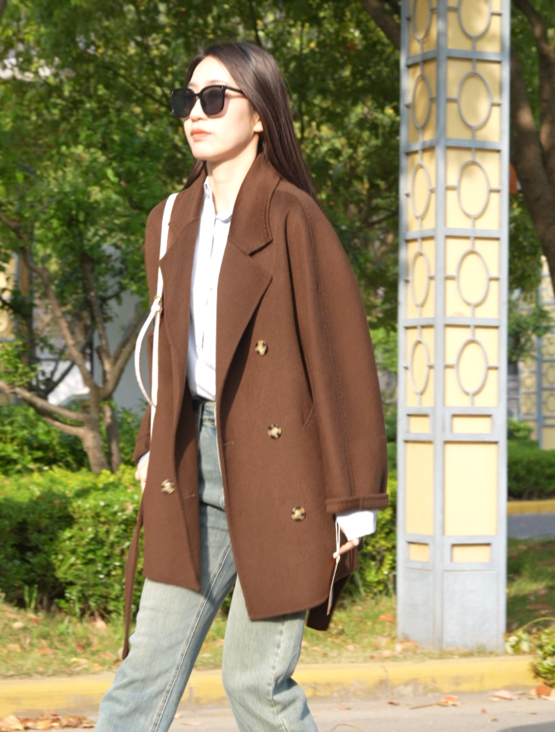 801-短10羊绒1:1M家大衣高端2023新款短款女秋冬毛宽松中长款