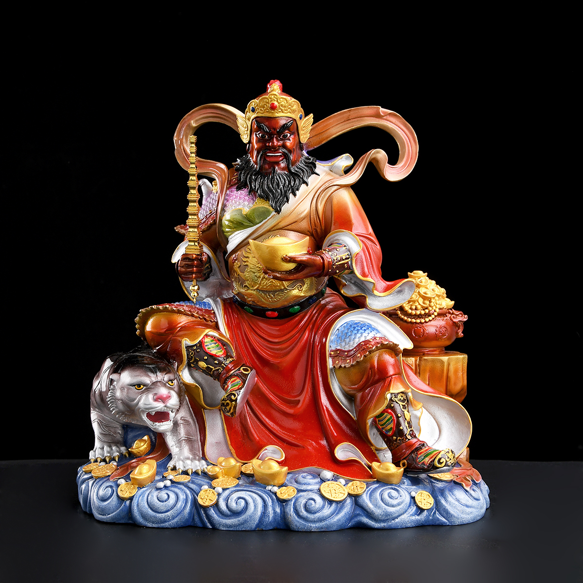 铜《赵公明》摆件骑虎将军像黄铜中式客厅装饰品办公室店铺开业礼品