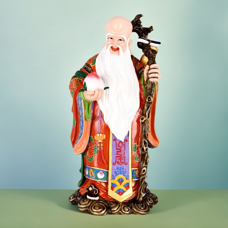 铜彩绘《福禄寿三星》家居客厅玄关酒柜电视柜装饰品礼品工艺品摆件