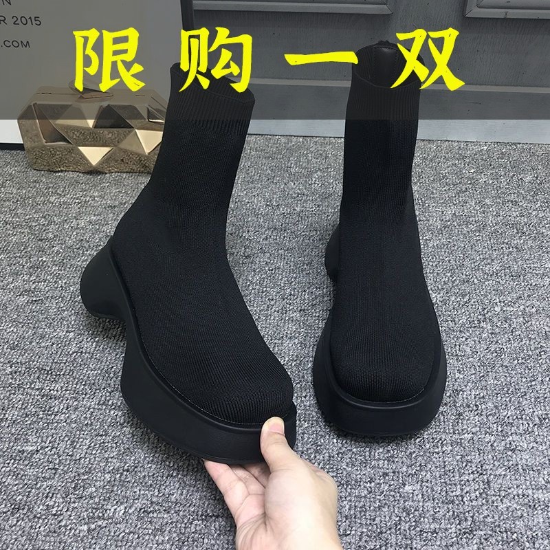 红蜻蜓牌2023秋冬针织袜靴女百搭休闲弹力瘦瘦靴厚底运动短