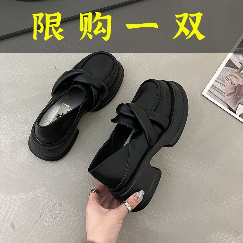 红蜻蜓牌4.5cm厚底真皮小皮鞋女英伦风大头漆皮2023秋季新款乐