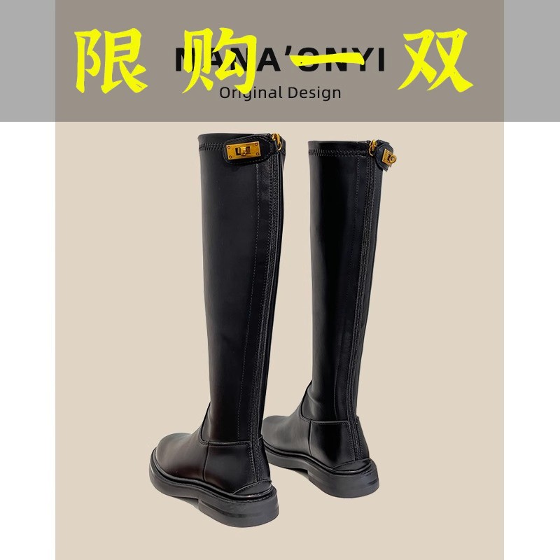 红蜻蜓牌品牌折扣长筒靴女2023年秋冬季新款加绒加厚不过膝高筒