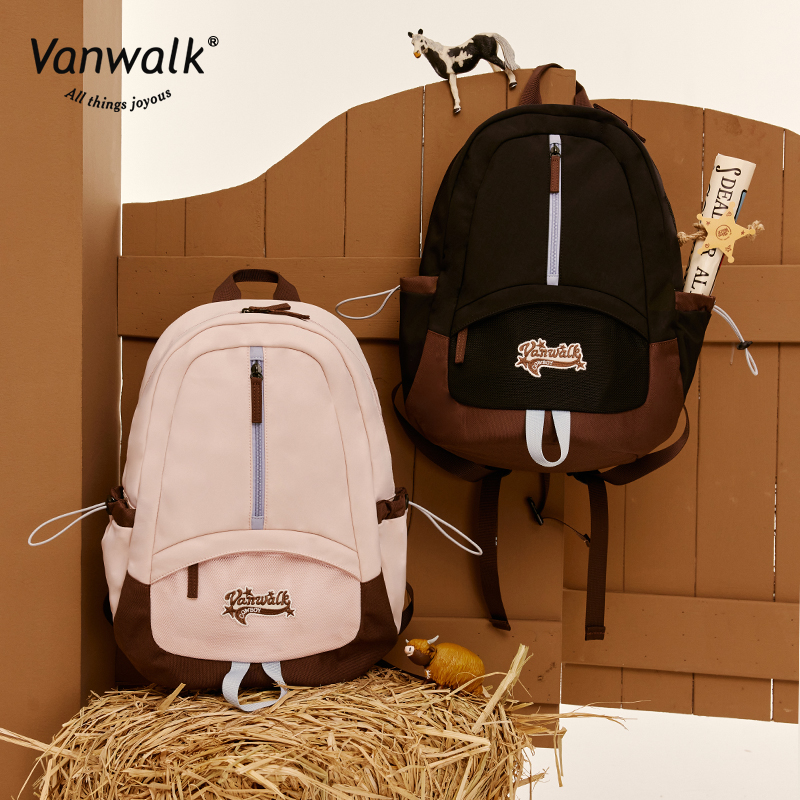 VANWALK牛仔系列 学院风休闲双肩背包女时尚高级感轻便初高中书包