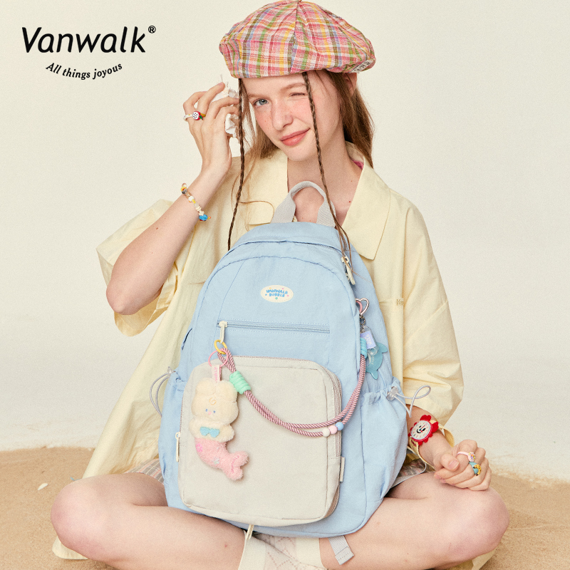 VANWALK泡泡岛 原创个性痛层双肩背包少女新款出游初中高中生书包