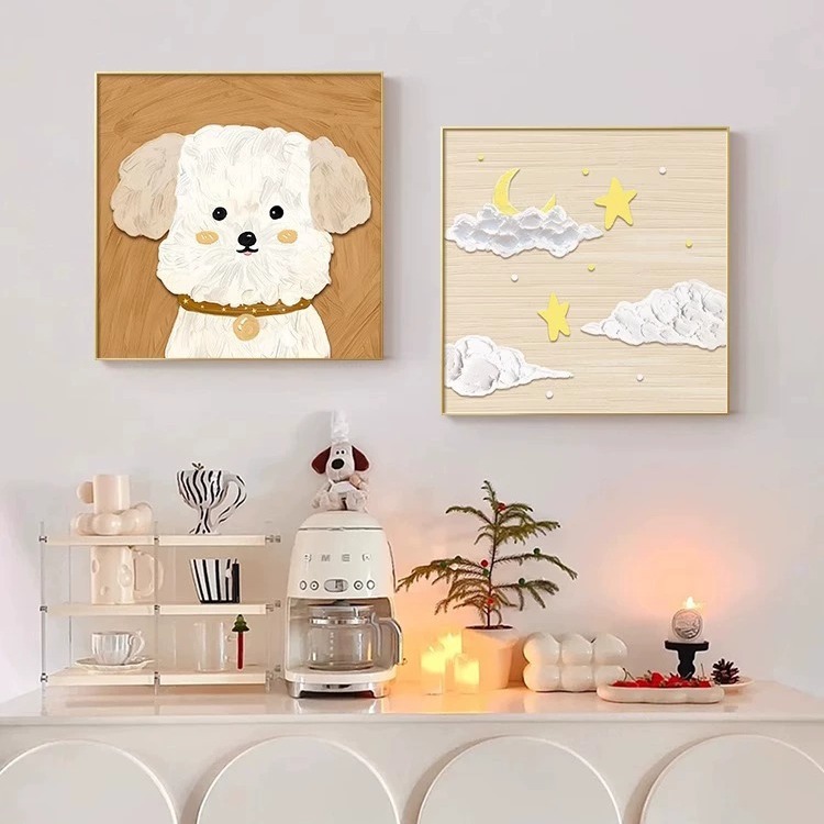 女孩主卧室床头萌宠挂画卡通组合画北欧莫兰迪可爱动物餐厅装饰画