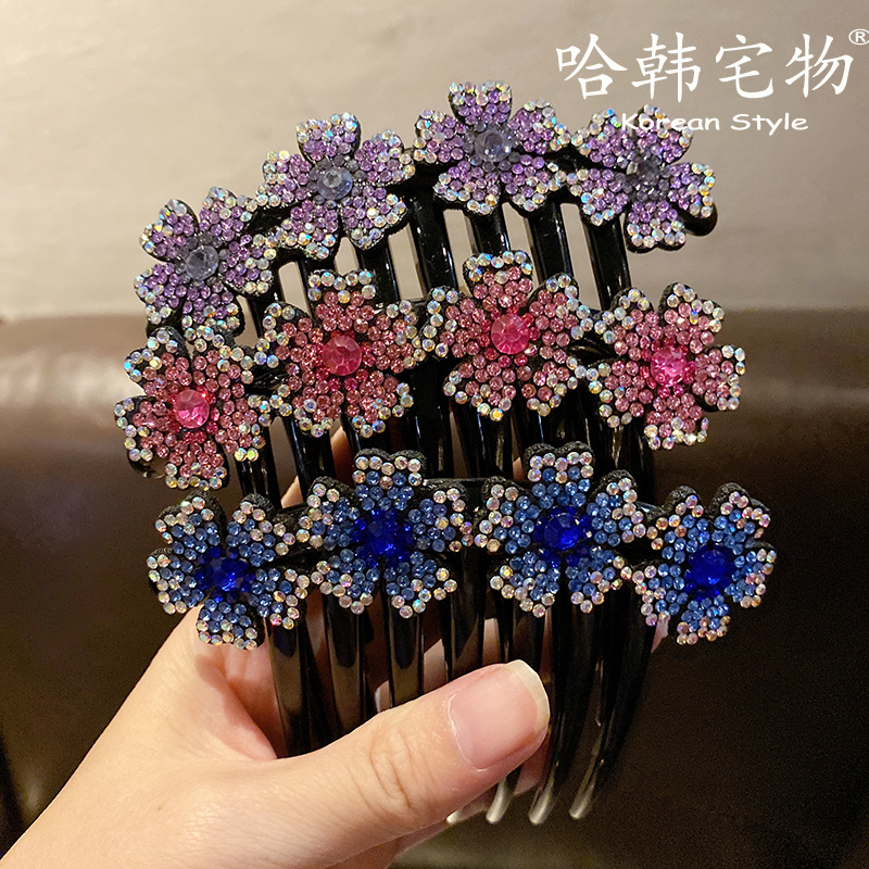 布艺发饰 9.9M花朵盘发插梳丸子头发梳发夹发簪