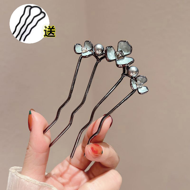 法式优雅插梳高级感花朵四齿盘发发梳后脑勺发簪【送四齿固定器】