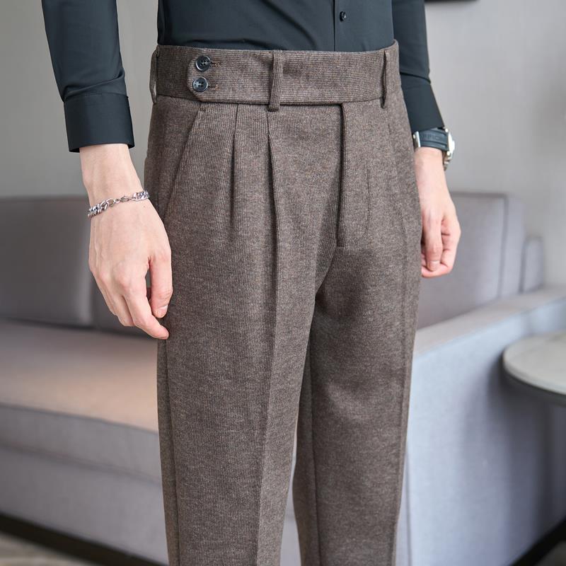 羊毛男裤冬款外穿商务休闲中高腰高档羊绒秋冬季加厚毛呢男士西裤