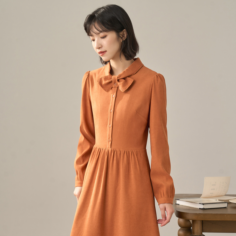 【商场同款】茵曼冬季女连衣裙长袖气质女装新款休闲收腰时尚优雅
