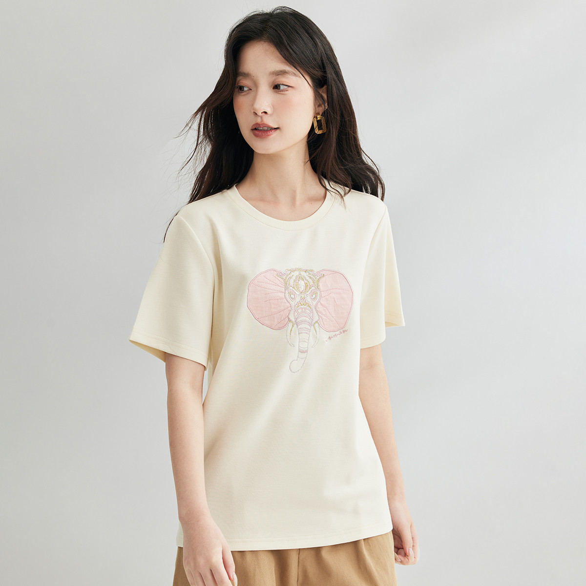 【线下同款10】茵曼2024夏季新款女T恤上衣短袖长袖显瘦宽松休闲