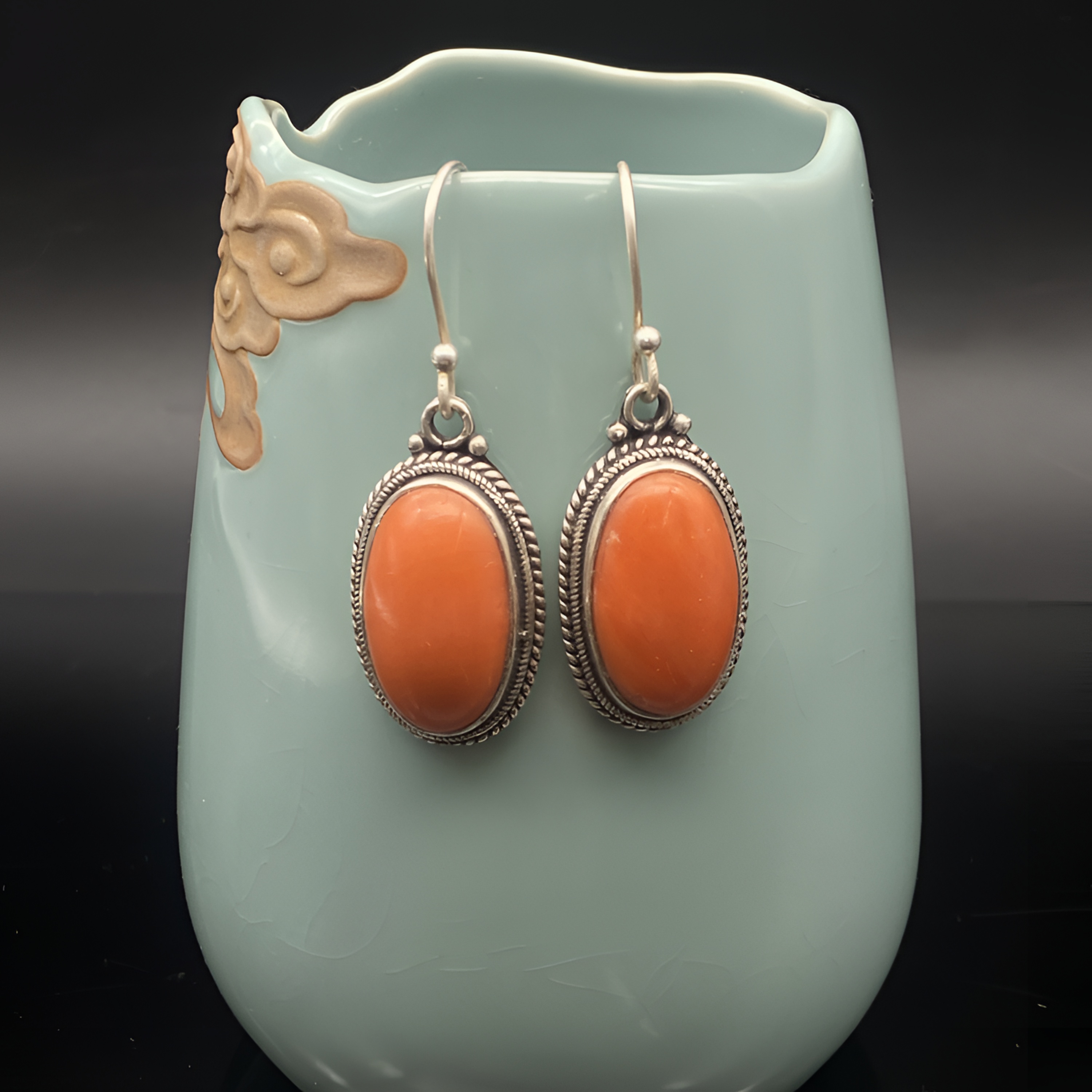 足银树脂耳饰 正品旭日银耳坠蒙古元素民族风纯银s990银耳坠3895