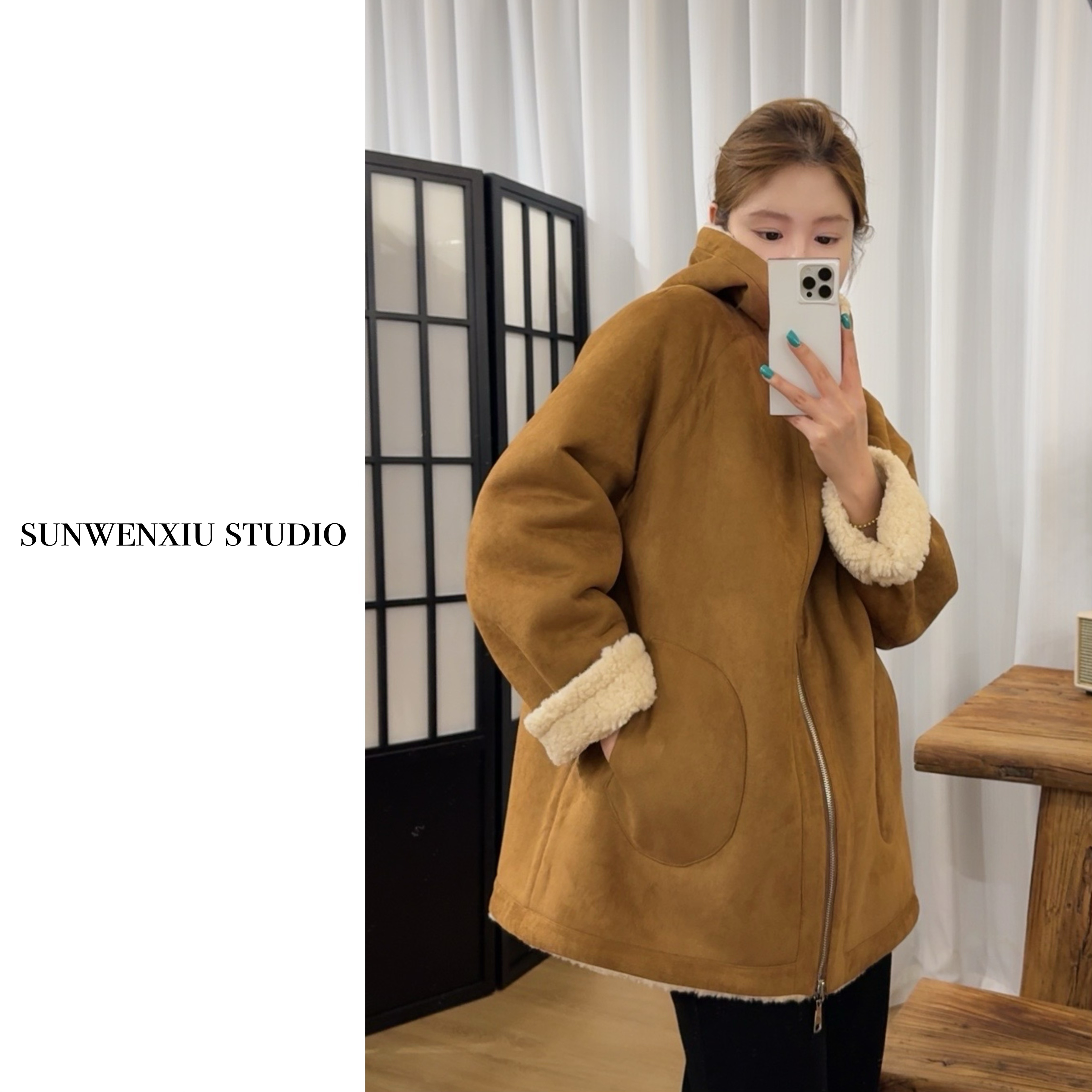 swx studio2店 双面性 皮毛一体正反两面穿秋冬加厚连帽外套