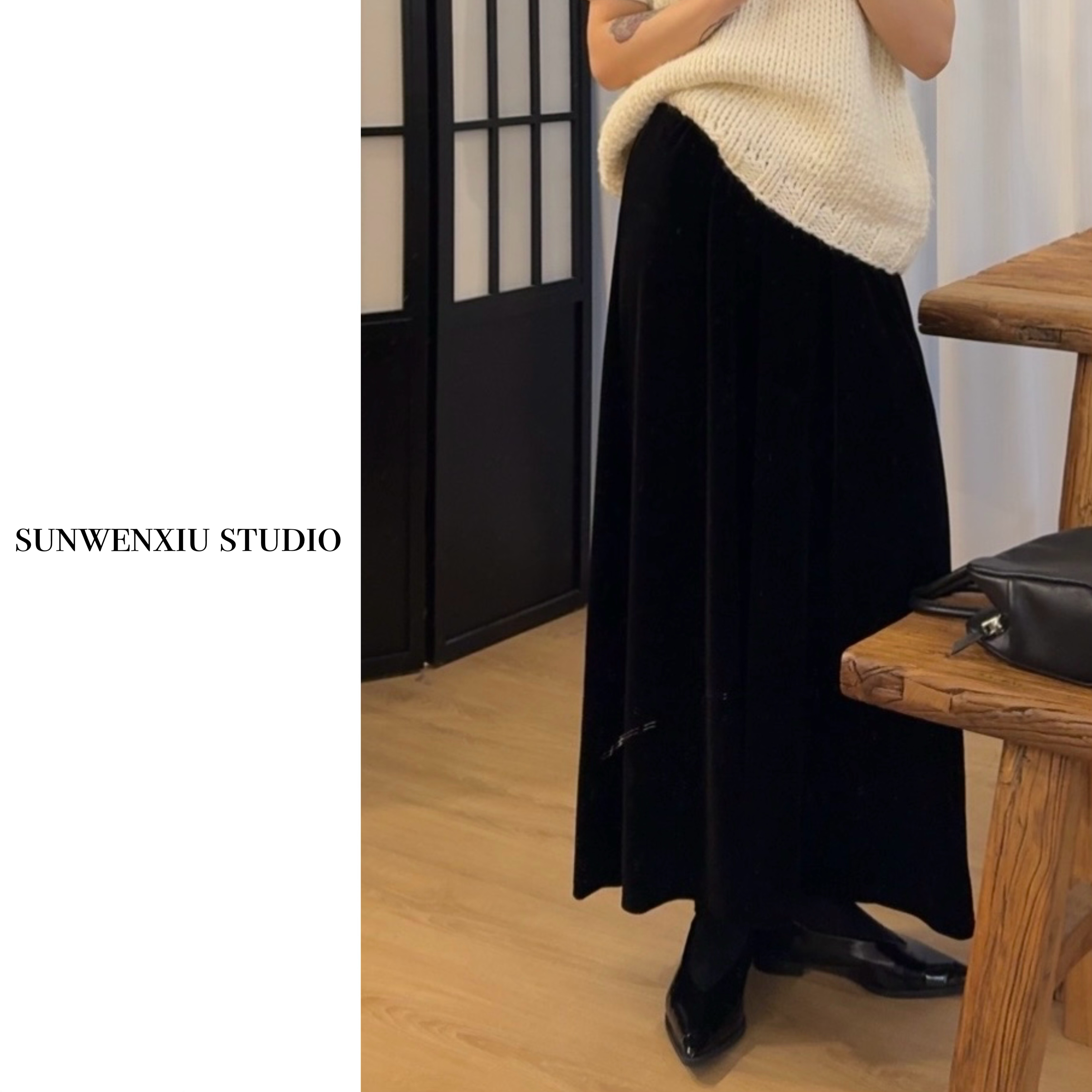 swx studio2店 镇店之宝 秋冬显瘦百搭松紧高腰丝绒半裙