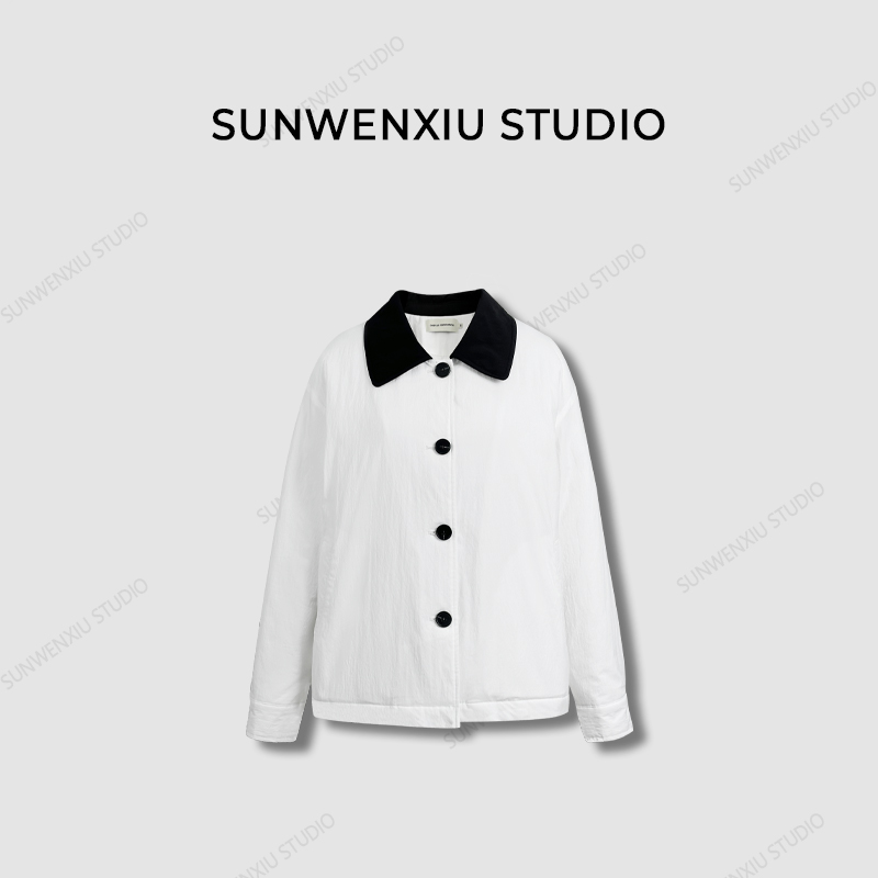 swx studio2店 私服系列 设计感韩系撞色翻领棉服外套