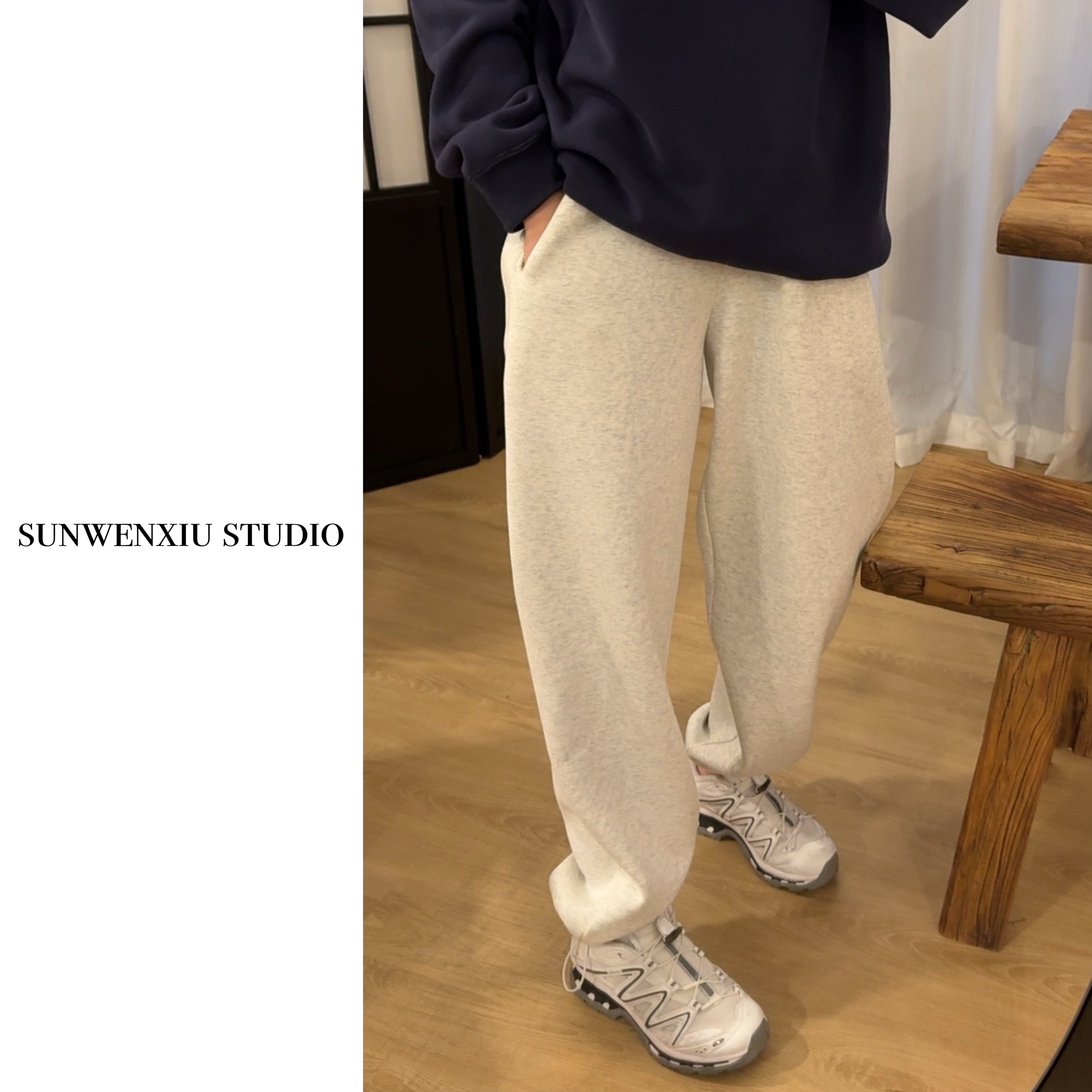 swx studio2店 抽绳卫裤 极简百搭加绒松紧腰休闲卫裤