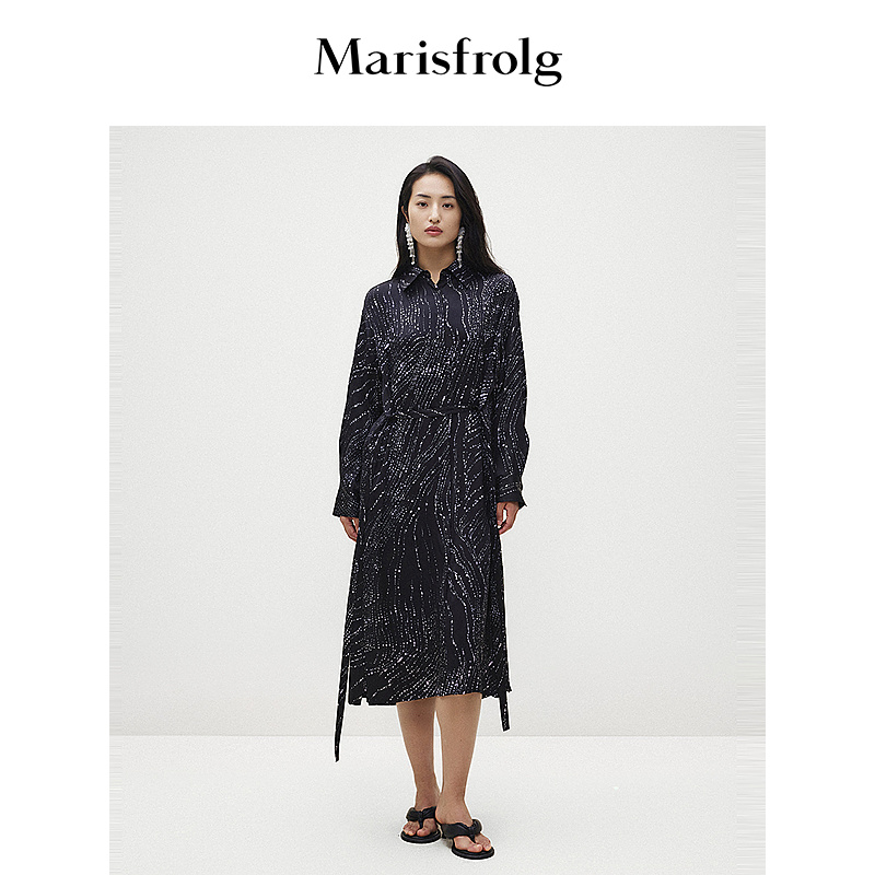 【米儿精选】玛丝菲尔星河璀璨黑色印花双穿连衣裙ACEG30266