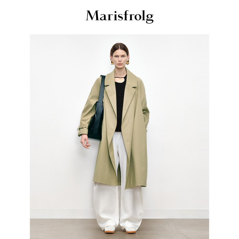 【米儿精选】玛丝菲尔休闲翻领拼接秋季中长款设计师风衣A1DE3598F