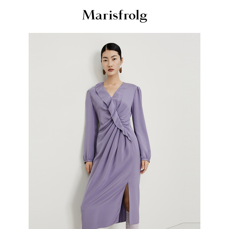 【质感顺滑系列】Marisfrolg玛丝菲尔纯色轻奢长款连衣裙A1CX33736