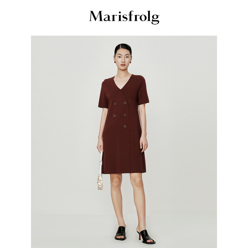 Marisfrolg/玛丝菲尔长款显瘦设计师优雅针织连衣裙女装AADE2805M