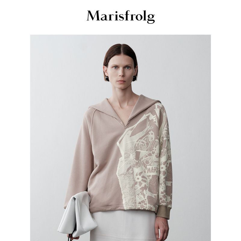 Marisfrolg玛丝菲尔长袖运动女士宽松设计感印花卫衣A1DE40351