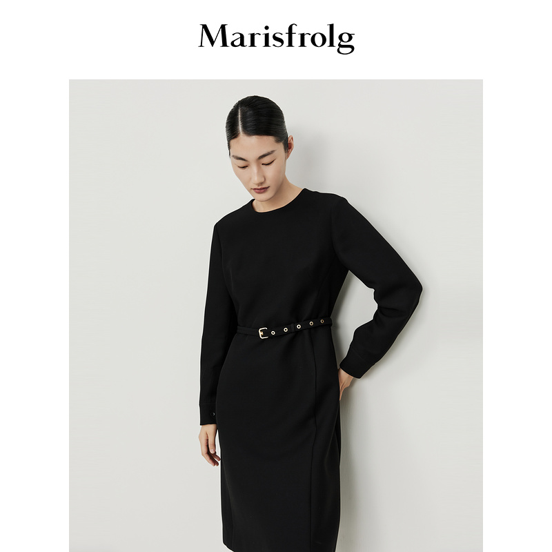 【达人专属】玛丝菲尔黑气质皮带收腰小黑裙连衣裙