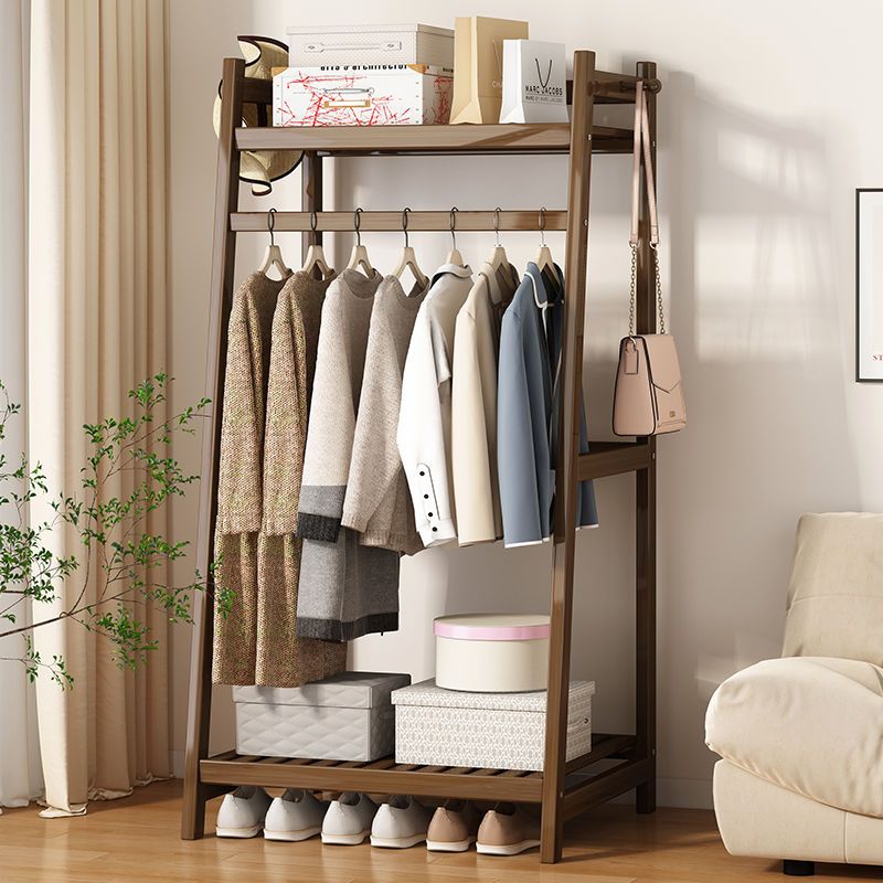 楠竹落地衣架实木加粗衣架落地立式挂衣置物架一体耐用双层竹架晾