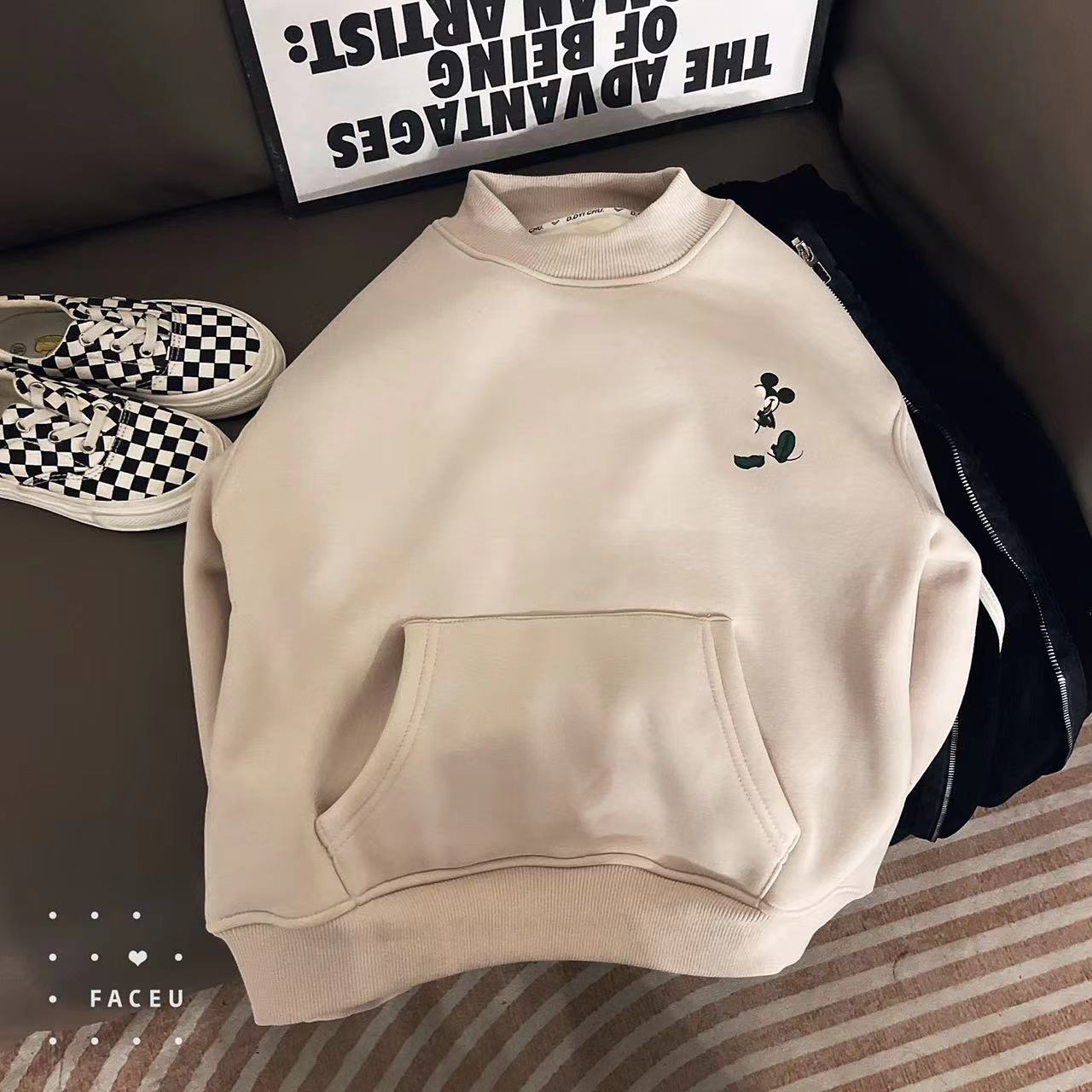 312167《杏》小涵家韩版童装儿童休闲舒适加绒秋冬百搭奇奇圆领卫衣