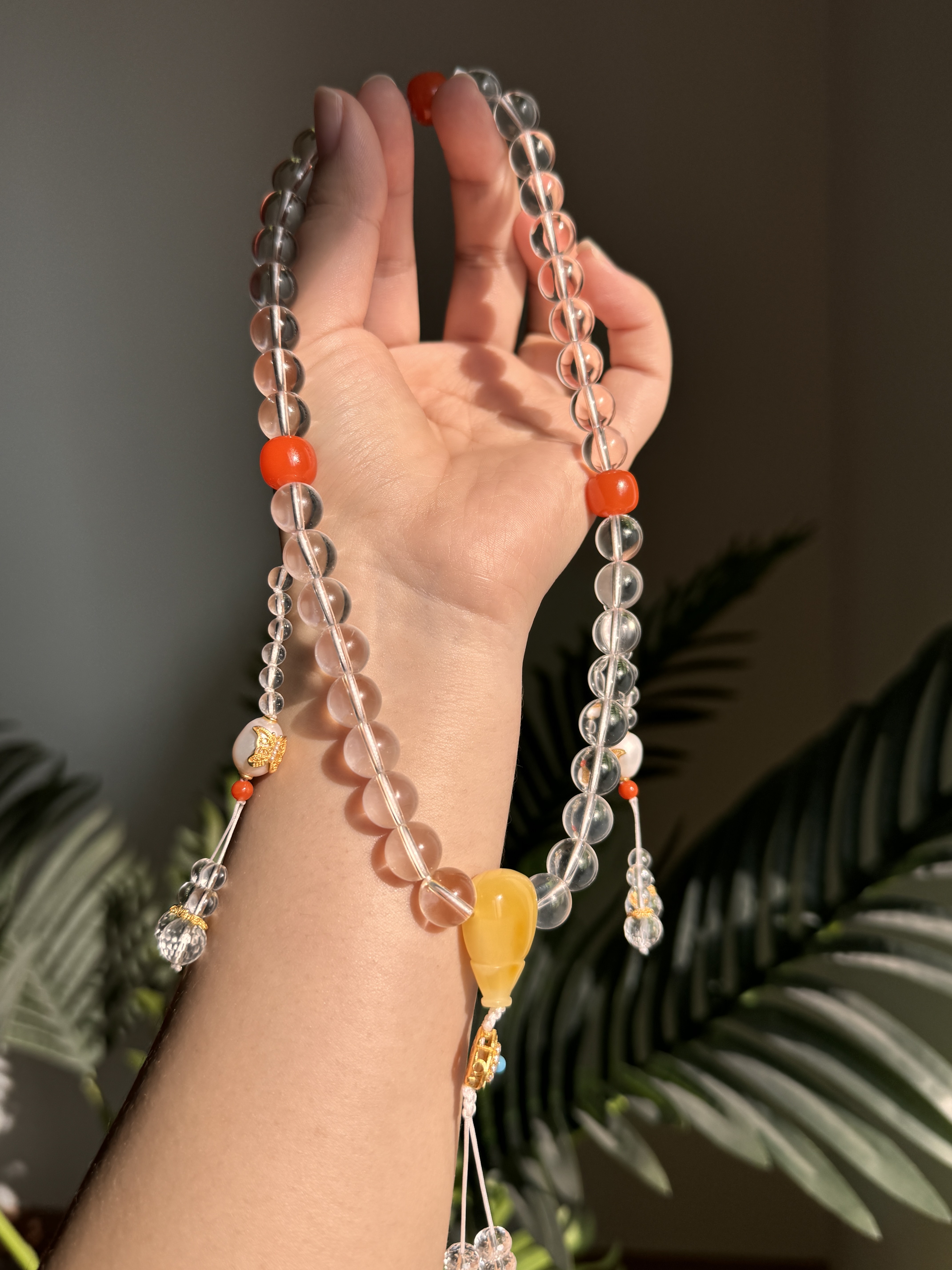 星梦·天然双A全净体白水晶天然蜜蜡925银车挂