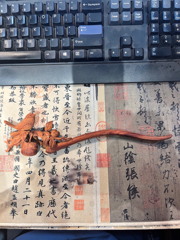 喜事成双赞比亚血檀发饰饰品中式古装中国风头饰手工简约时尚簪子