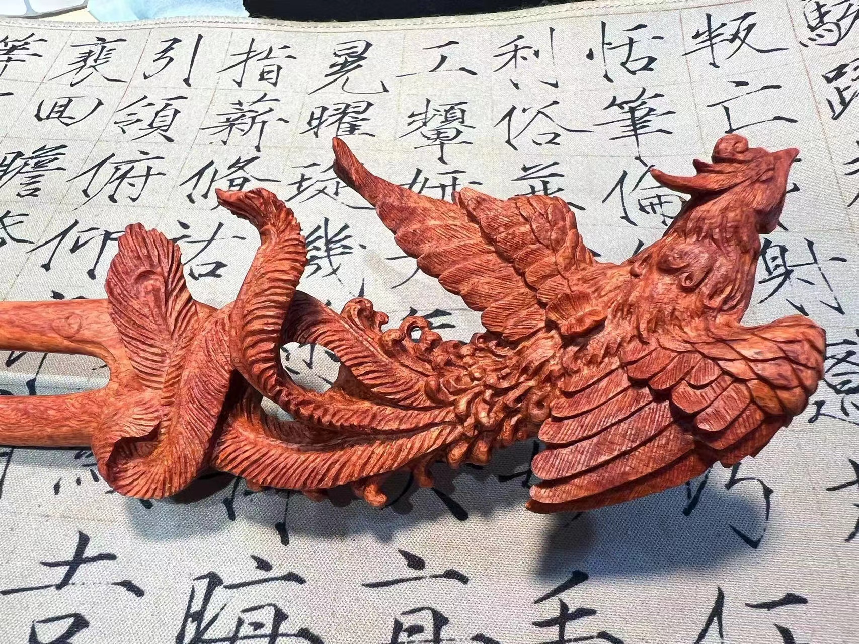 赞比亚血檀凤凰双钗发簪