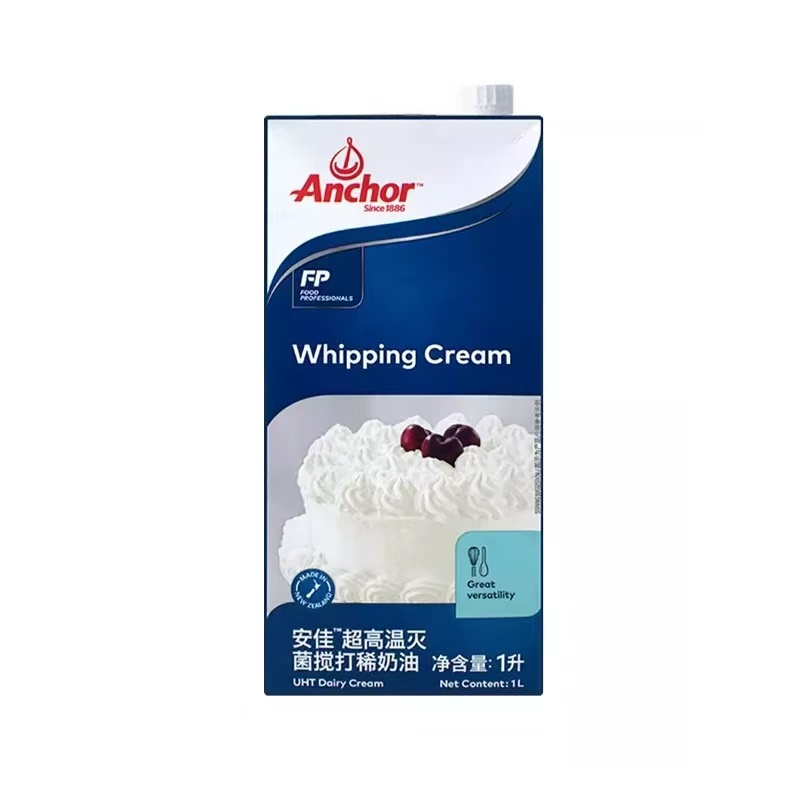 安佳超高温灭菌搅打稀奶油1L*12盒淡奶油烘焙原料奶油商用