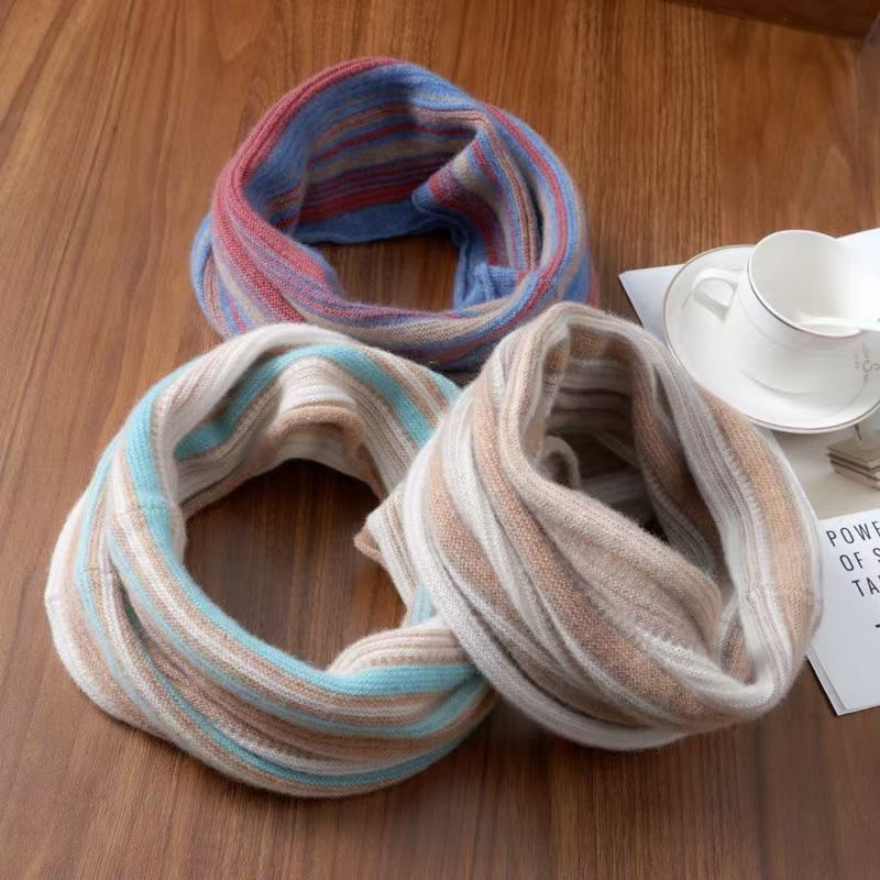 羊毛脖套彩条加厚防寒护颈假领子百搭围脖针织保暖条纹拼色编织